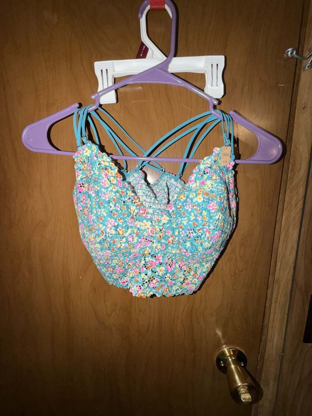 Victoria's Secret PINK Floral Lace Strappy Bralette Size Large